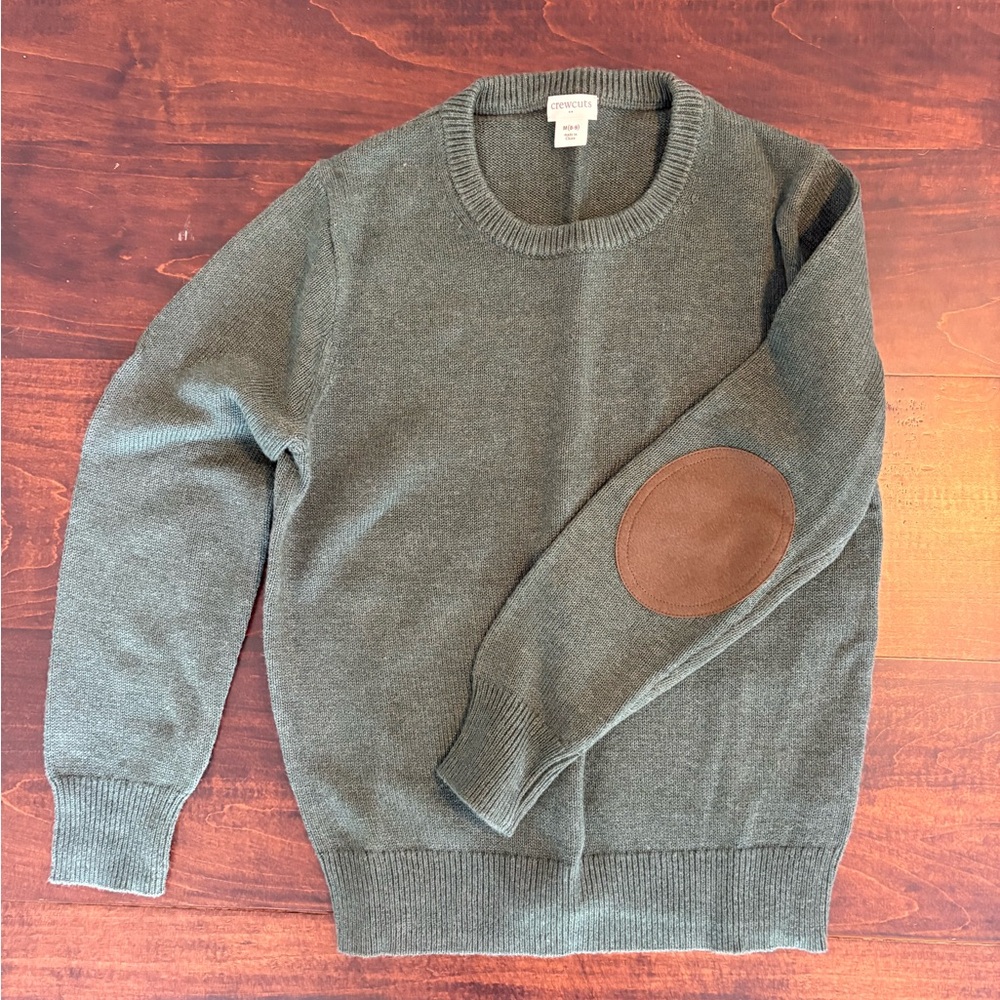 Crewcuts Olive Sweater with Tan Elbow Patch